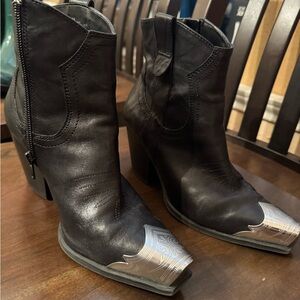 Gianni Bini Black Ankle Boots with Silver Toe Detail